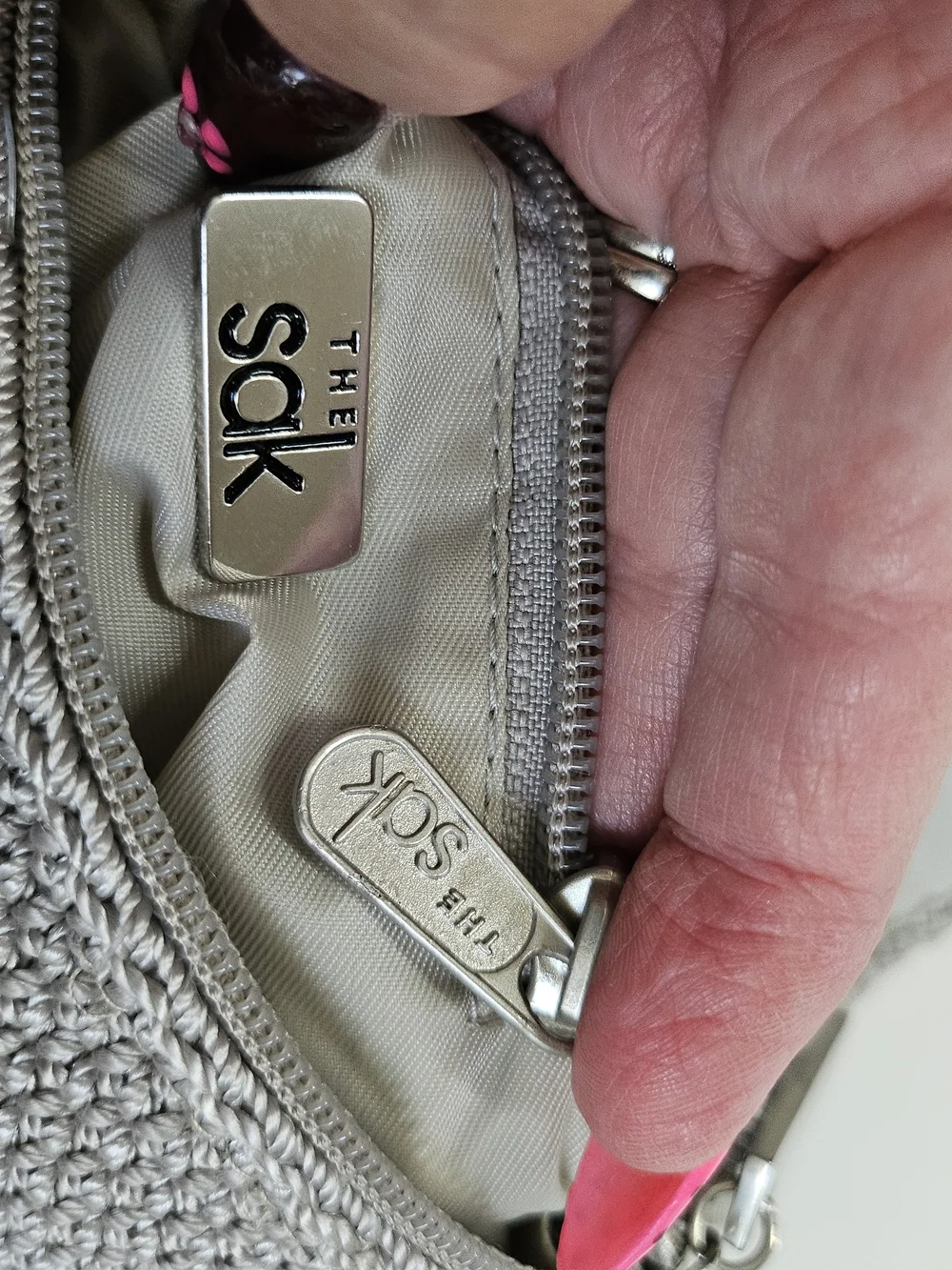The Sak Light Gray Crochet Crossbody Bag